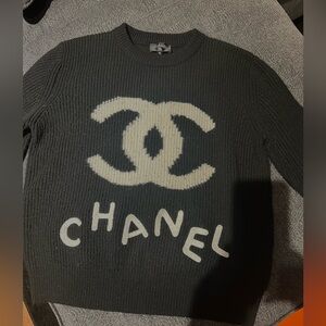 CHANEL Black Sweater with White Logo